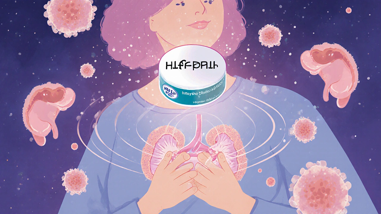 Oral HIF-PHI pill activating natural erythropoietin and freeing iron in the body with glowing effects.