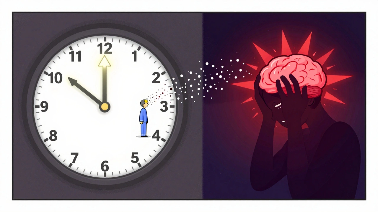 A morning vs. nighttime contrast showing fluoxetine&#039;s impact on brain activity and sleep disruption.