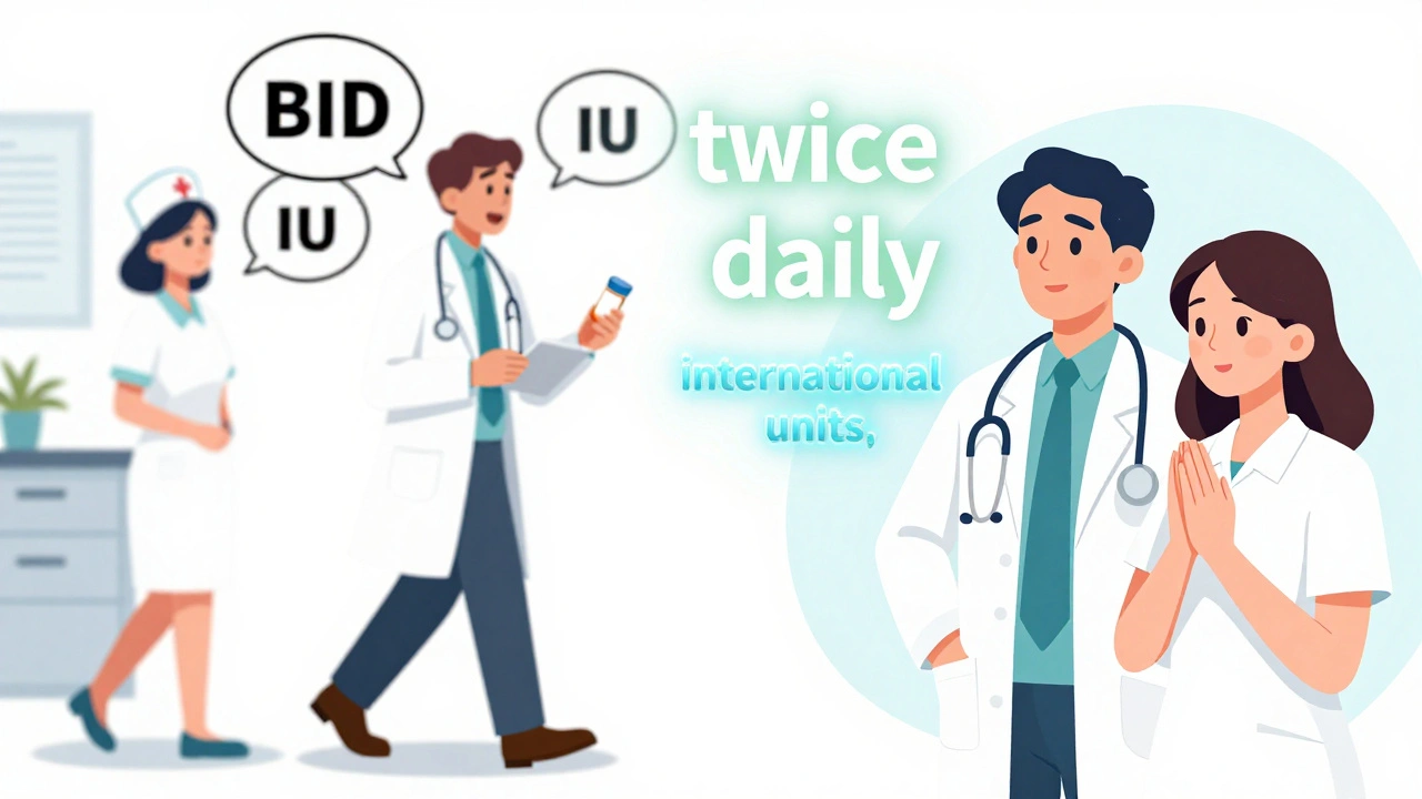 Split illustration: chaotic messy order vs. clear, spelled-out medication instructions with glowing text.